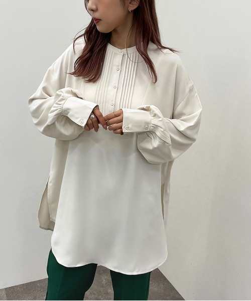 apres jour mignon(アプレジュールミニョン)の「ピンタックドレスシャツ 【ZOZOTOWN限定アイテム】(シャツ/ブラウス・レディース・ブラック/オフホワイト/アイボリー・X-LARGE/フリー)」の3枚目の写真