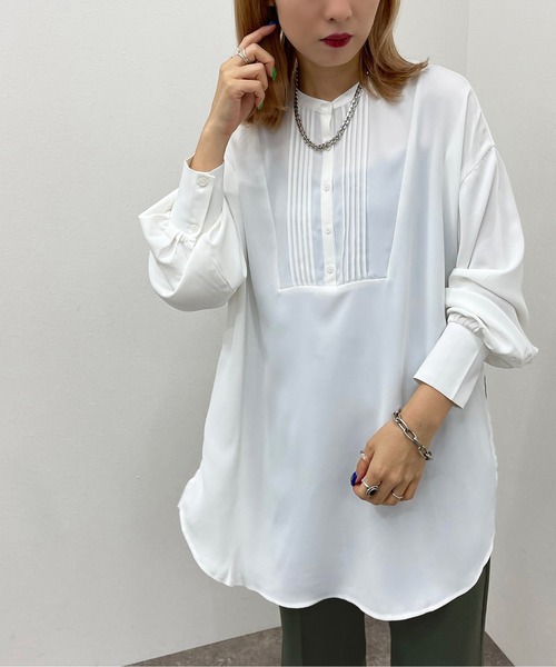 apres jour mignon(アプレジュールミニョン)の「ピンタックドレスシャツ 【ZOZOTOWN限定アイテム】(シャツ/ブラウス・レディース・ブラック/オフホワイト/アイボリー・X-LARGE/フリー)」の4枚目の写真