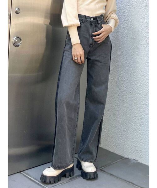 EMODA（エモダ）の「アウトラインルーズジャストウエストジーンズ（デニムパンツ・レディース・ブラック/グレー・SMALL/MEDIUM）」の15枚目の写真