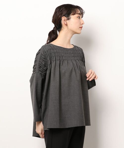 mizuiro ind ギャザーデザイン クルーネックワイドブラウス mizuiroind（ミズイロインド）の「ギャザーデザインクルーネック