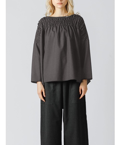 mizuiro ind ギャザーデザイン クルーネックワイドブラウス mizuiro ind ギャザーデザイン クルーネックワイドブラウス
