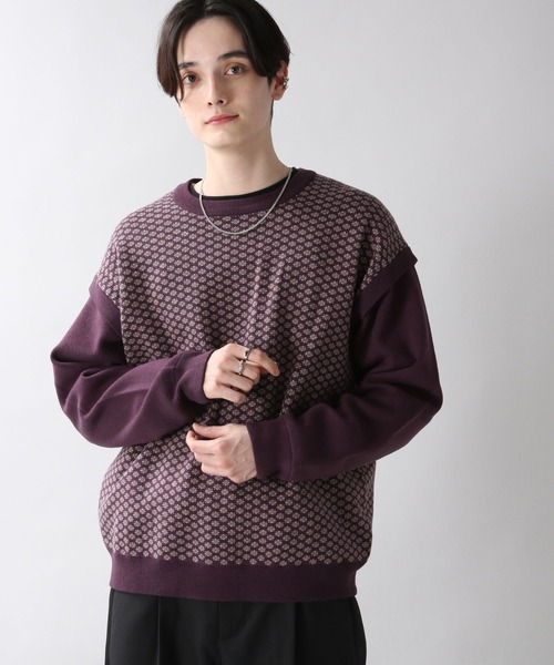 RAGEBLUE（レイジブルー）の「ジャガード柄ニットクルー/259697（ニット/セーター・メンズ・ブラック/パープル/グリーン・MEDIUM/LARGE）」の4枚目の写真