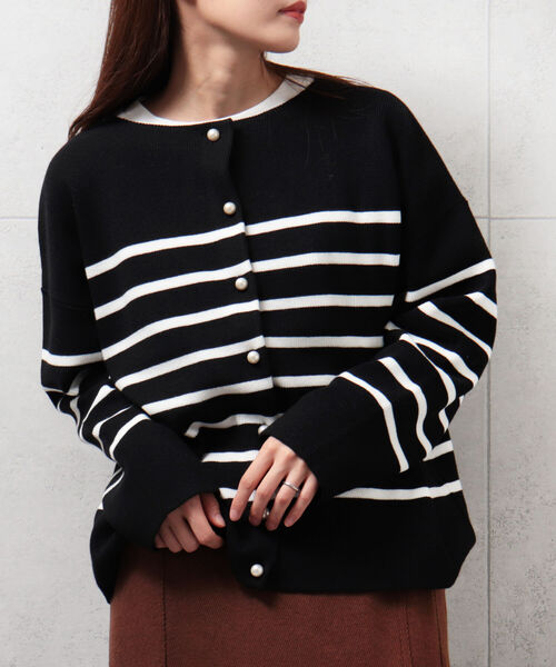 fredy emue（フレディエミュ）の「片畦2WAYボーダーカーディガン（カーディガン/ボレロ・レディース・ホワイト系その他4/ブラック系その他3/ブルー系その他3/レッド系その他3・38）」の3枚目の写真