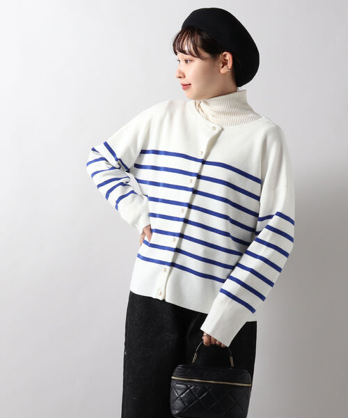 fredy emue（フレディエミュ）の「片畦2WAYボーダーカーディガン（カーディガン/ボレロ・レディース・ホワイト系その他4/ブラック系その他3/ブルー系その他3/レッド系その他3・38）」の9枚目の写真