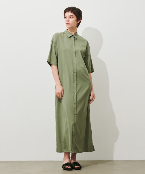 N.O.R.C by the line（ノークバイザライン）の「シルキーＴスリーブシャツワンピース（シャツワンピース・レディース・ブラック/カーキ/イエロー・S/M/L）」の9枚目の写真