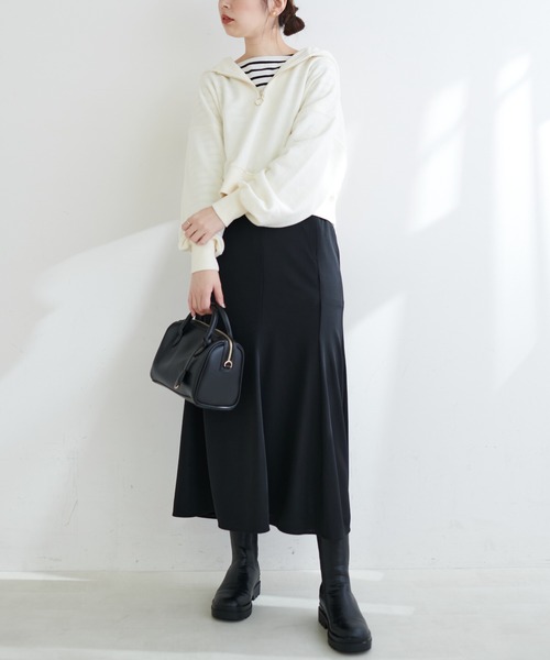 natural couture（ナチュラルクチュール）の「【WEB限定】今年トレンド！ハーフジップショート丈プルオーバー（スウェット・レディース・ベージュ/オフホワイト/サックスブルー/スミクロ・FREE）」の5枚目の写真