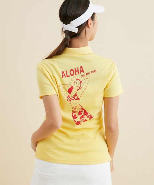 とんすけ様マークアンドロナ 花ハイビスカス柄 ノースリーブ ポロシャツ バックロ とんすけ様マークアンドロナ 花ハイビスカス柄 ノースリーブ