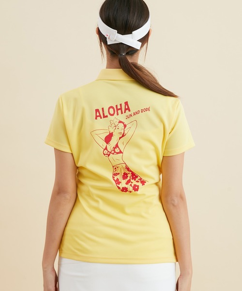 JUN&ROPE'（ジュンアンドロペ）の「【UV】【吸水速乾】アロハガールバックプリント半袖ポロシャツ（ポロシャツ・レディース・ホワイト/イエロー/ピンク/ネイビー・M/L/S）」の17枚目の写真