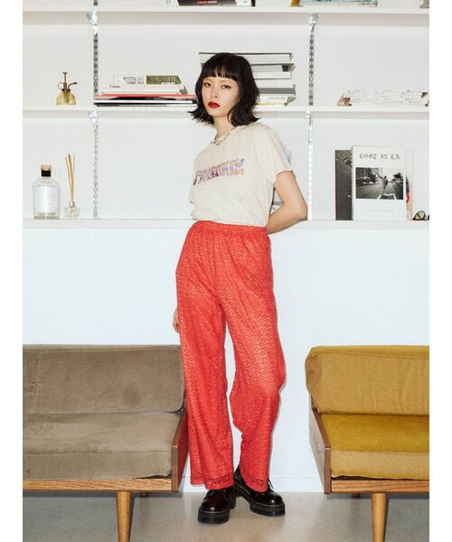 jouetie（ジュエティ）の「ストレートレースパンツ【リラックスパンツ】（スラックス・レディース・ブラック/オフホワイト/オレンジ/グリーン・MEDIUM）」の5枚目の写真