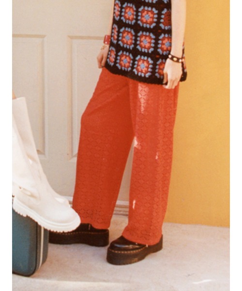 jouetie（ジュエティ）の「ストレートレースパンツ【リラックスパンツ】（スラックス・レディース・ブラック/オフホワイト/オレンジ/グリーン・MEDIUM）」の4枚目の写真