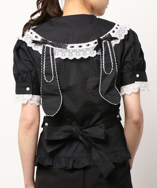 BODYLINE（ボディライン）の「レース＆フリルレディース半袖ブラウス（シャツ/ブラウス・レディース・ブラック/ベージュ/オフホワイト/ブラック×ホワイト/ライトピンク・2L/4L/M/L/S）」の7枚目の写真