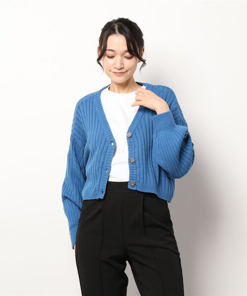 Samansa Mos2（サマンサ モスモス）の「ショート丈リブカーディガン（カーディガン/ボレロ・レディース・ベージュ/オフホワイト/ブルー・ﾌﾘ-）」の7枚目の写真