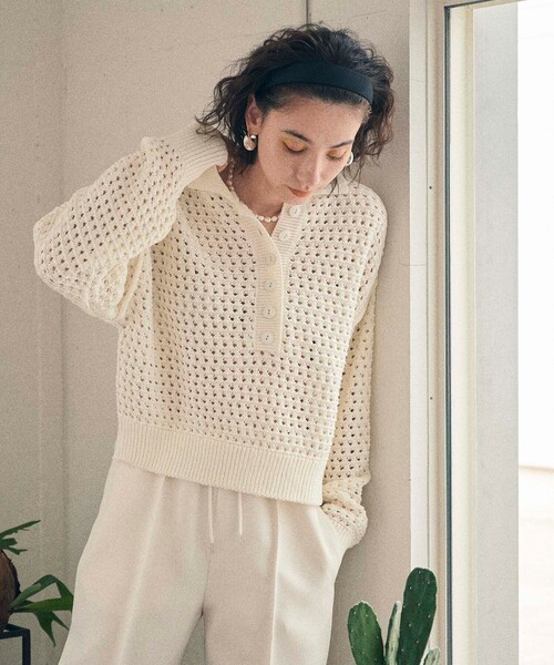 MATURED（マチュアード）の「【MATURED/マチュアード】メッシュニットポロプルオーバー（ニット/セーター・レディース・オフホワイト/イエロー・FREE）」の15枚目の写真