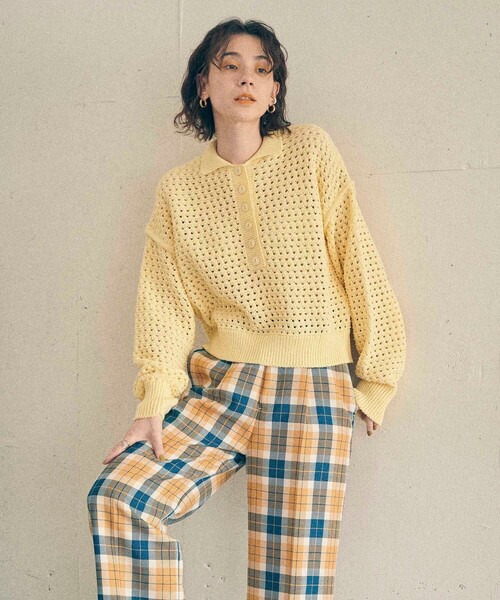 MATURED（マチュアード）の「【MATURED/マチュアード】メッシュニットポロプルオーバー（ニット/セーター・レディース・オフホワイト/イエロー・FREE）」の21枚目の写真