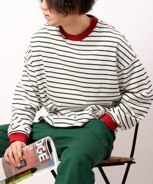 ATELANE(アテレーン)の「マルチボーダーロングスリーブトリムネック長袖Tシャツ(Tシャツ/カットソー・メンズ・ホワイト/イエロー/ブルー・M/L)」の3枚目の写真