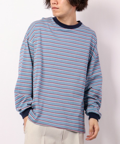 ATELANE(アテレーン)の「マルチボーダーロングスリーブトリムネック長袖Tシャツ(Tシャツ/カットソー・メンズ・ホワイト/イエロー/ブルー・M/L)」の7枚目の写真
