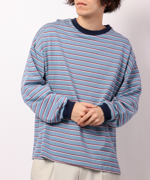 ATELANE(アテレーン)の「マルチボーダーロングスリーブトリムネック長袖Tシャツ(Tシャツ/カットソー・メンズ・ホワイト/イエロー/ブルー・M/L)」の8枚目の写真