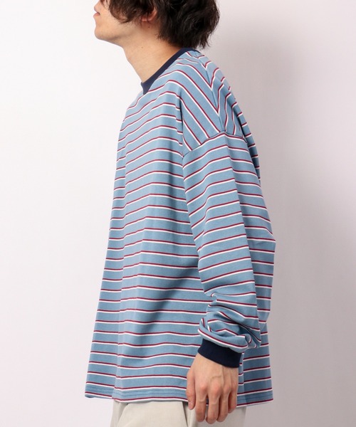 ATELANE(アテレーン)の「マルチボーダーロングスリーブトリムネック長袖Tシャツ(Tシャツ/カットソー・メンズ・ホワイト/イエロー/ブルー・M/L)」の9枚目の写真