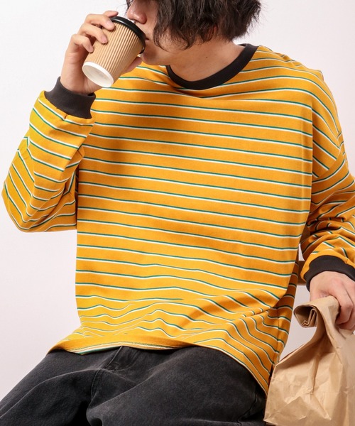 ATELANE(アテレーン)の「マルチボーダーロングスリーブトリムネック長袖Tシャツ(Tシャツ/カットソー・メンズ・ホワイト/イエロー/ブルー・M/L)」の21枚目の写真
