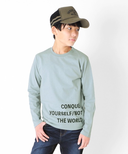 GLAZOS（グラソス）の「天竺・裾ロゴプリント長袖Ｔシャツ（Tシャツ/カットソー・キッズ・ブラック/ベージュ/サックスブルー・130cm/140cm/150cm/160cm/170cm）」の3枚目の写真