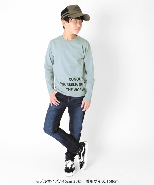 GLAZOS（グラソス）の「天竺・裾ロゴプリント長袖Ｔシャツ（Tシャツ/カットソー・キッズ・ブラック/ベージュ/サックスブルー・130cm/140cm/150cm/160cm/170cm）」の4枚目の写真