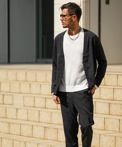 SOMEDIFF(サムディフ)の「【SOMEDIFF】リネンライクブッチャーカーディガンセットアップ メンズ(セットアップ・メンズ・ベージュ系1/ブラック系1/ネイビー系1・M/L/XL)」の7枚目の写真