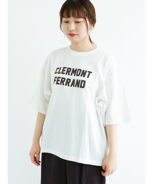 Samansa Mos2（サマンサ モスモス）の「後裾タックプリントTシャツ（Tシャツ/カットソー・レディース・ベージュ/オフホワイト/ミント/チャコール・ﾌﾘ-）」の2枚目の写真