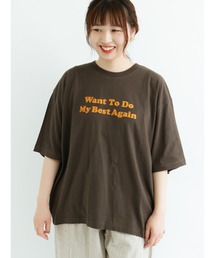 Samansa Mos2 | 後裾タックプリントTシャツ(Tシャツ/カットソー)