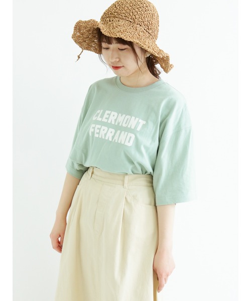 Samansa Mos2（サマンサ モスモス）の「後裾タックプリントTシャツ（Tシャツ/カットソー・レディース・ベージュ/オフホワイト/ミント/チャコール・ﾌﾘ-）」の4枚目の写真