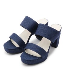 ◆【厚底/ロングセラー/軽い/歩きやすい/デニム/安定感/日本製】ダブルベルトチャンキーヒールサンダル