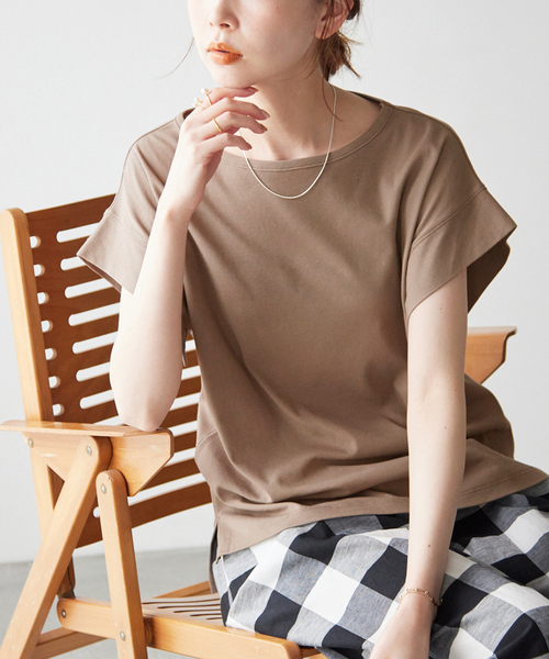 SLOBE IENA(スローブイエナ)の「強撚フライスニュアンスプルオーバー(Tシャツ/カットソー・レディース・ブラック/オレンジ/ベージュ/ホワイト・FREE)」の3枚目の写真