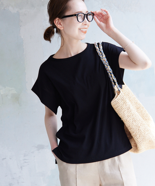 SLOBE IENA(スローブイエナ)の「強撚フライスニュアンスプルオーバー(Tシャツ/カットソー・レディース・ブラック/オレンジ/ベージュ/ホワイト・FREE)」の2枚目の写真