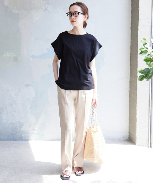SLOBE IENA(スローブイエナ)の「強撚フライスニュアンスプルオーバー(Tシャツ/カットソー・レディース・ブラック/オレンジ/ベージュ/ホワイト・FREE)」の5枚目の写真