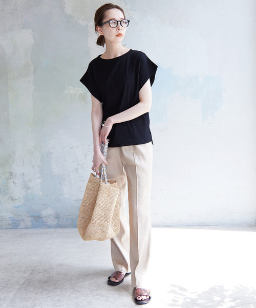SLOBE IENA(スローブイエナ)の「強撚フライスニュアンスプルオーバー(Tシャツ/カットソー・レディース・ブラック/オレンジ/ベージュ/ホワイト・FREE)」の7枚目の写真