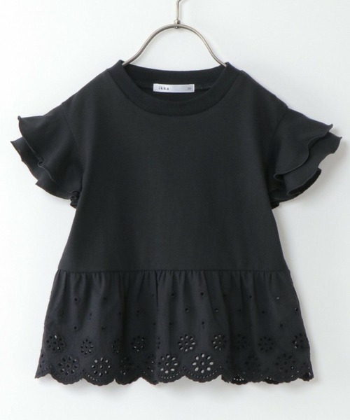 ikka（イッカ）の「【キッズ】コットンレース切り替えTシャツ（100~160cm）（Tシャツ/カットソー・キッズ・ライトグレー/ブラック・120/130/150/160/140/100/110）」の2枚目の写真
