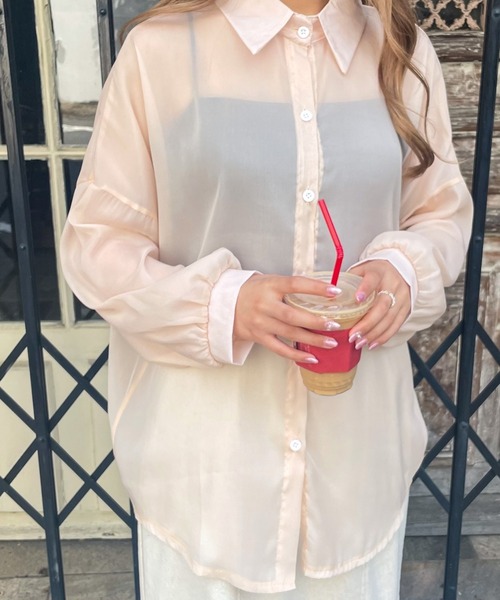 frunco（フランコ）の「グロッシービッグシアーシャツ（シャツ/ブラウス・レディース・ベージュ/グリーン/グレー/ブルー/ピンク/パープル/オレンジ・FREE）」の3枚目の写真