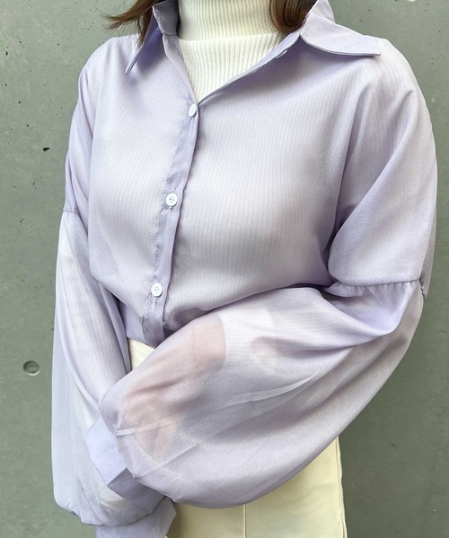 frunco（フランコ）の「グロッシービッグシアーシャツ（シャツ/ブラウス・レディース・ベージュ/グリーン/グレー/ブルー/ピンク/パープル/オレンジ・FREE）」の5枚目の写真