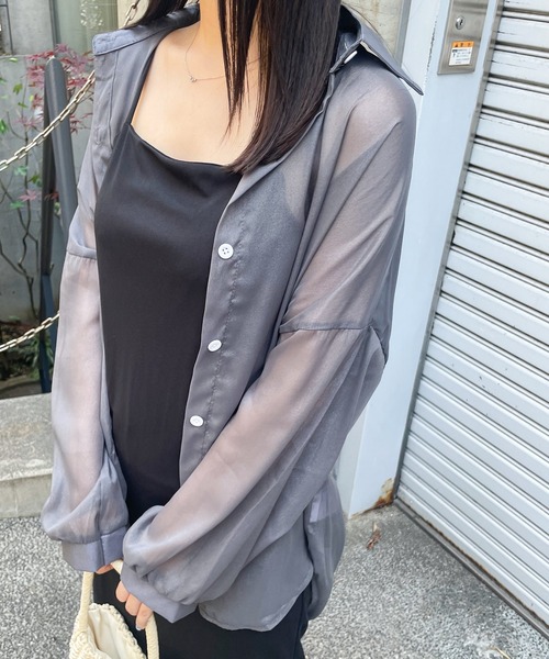 frunco（フランコ）の「グロッシービッグシアーシャツ（シャツ/ブラウス・レディース・ベージュ/グリーン/グレー/ブルー/ピンク/パープル/オレンジ・FREE）」の2枚目の写真