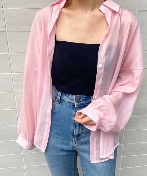 frunco（フランコ）の「グロッシービッグシアーシャツ（シャツ/ブラウス・レディース・ベージュ/グリーン/グレー/ブルー/ピンク/パープル/オレンジ・FREE）」の6枚目の写真