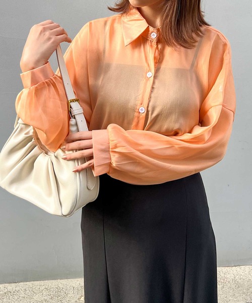 frunco（フランコ）の「グロッシービッグシアーシャツ（シャツ/ブラウス・レディース・ベージュ/グリーン/グレー/ブルー/ピンク/パープル/オレンジ・FREE）」の7枚目の写真