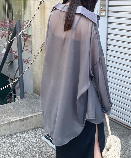 frunco（フランコ）の「グロッシービッグシアーシャツ（シャツ/ブラウス・レディース・ベージュ/グリーン/グレー/ブルー/ピンク/パープル/オレンジ・FREE）」の12枚目の写真