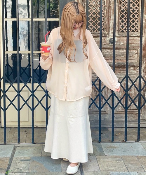 frunco（フランコ）の「グロッシービッグシアーシャツ（シャツ/ブラウス・レディース・ベージュ/グリーン/グレー/ブルー/ピンク/パープル/オレンジ・FREE）」の14枚目の写真