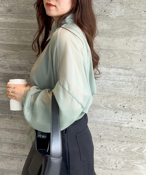 frunco（フランコ）の「グロッシービッグシアーシャツ（シャツ/ブラウス・レディース・ベージュ/グリーン/グレー/ブルー/ピンク/パープル/オレンジ・FREE）」の17枚目の写真