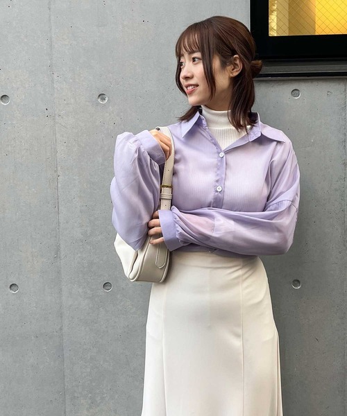 frunco（フランコ）の「グロッシービッグシアーシャツ（シャツ/ブラウス・レディース・ベージュ/グリーン/グレー/ブルー/ピンク/パープル/オレンジ・FREE）」の20枚目の写真