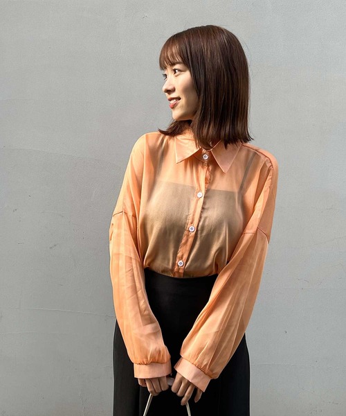 frunco（フランコ）の「グロッシービッグシアーシャツ（シャツ/ブラウス・レディース・ベージュ/グリーン/グレー/ブルー/ピンク/パープル/オレンジ・FREE）」の22枚目の写真