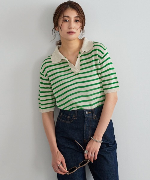 KOBE LETTUCE（コウベレタス）の「カラーボーダースキッパーニット[C6284]（ニット/セーター・レディース・ブラック/グリーン/ピンク/ベージュ・FREE）」の7枚目の写真