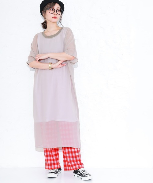 osharewalker（オシャレウォーカー）の「『ギンガムチェック柄ストレートパンツ』（その他パンツ・レディース・ブラック/レッド/グリーン・1/2）」の6枚目の写真