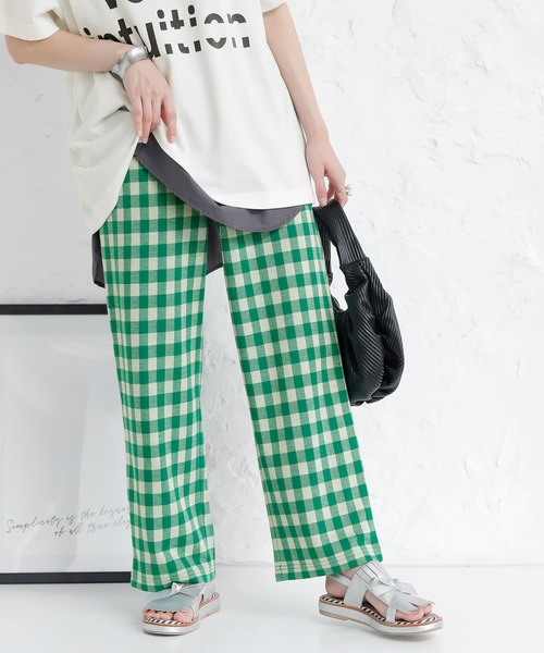 osharewalker（オシャレウォーカー）の「『ギンガムチェック柄ストレートパンツ』（その他パンツ・レディース・ブラック/レッド/グリーン・1/2）」の8枚目の写真