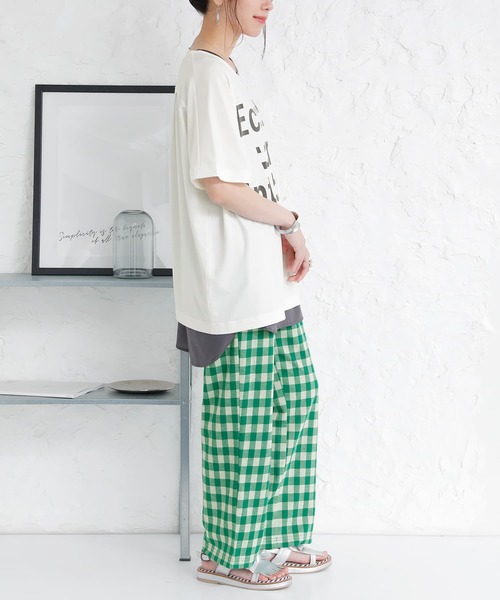 osharewalker（オシャレウォーカー）の「『ギンガムチェック柄ストレートパンツ』（その他パンツ・レディース・ブラック/レッド/グリーン・1/2）」の10枚目の写真