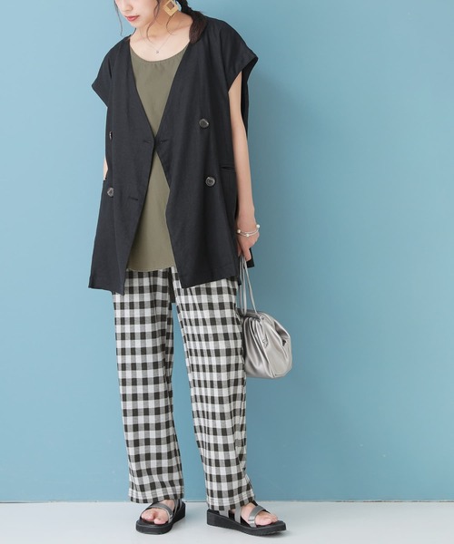 osharewalker（オシャレウォーカー）の「『ギンガムチェック柄ストレートパンツ』（その他パンツ・レディース・ブラック/レッド/グリーン・1/2）」の14枚目の写真